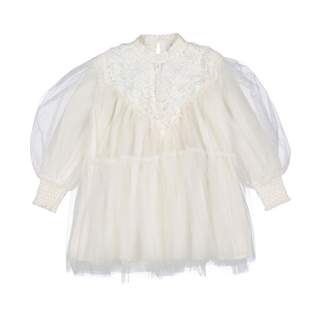 Petite Amalie  Ivory Lace Applique Tulle Baydoll Dress