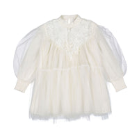 Petite Amalie  Ivory Lace Applique Tulle Baydoll Dress