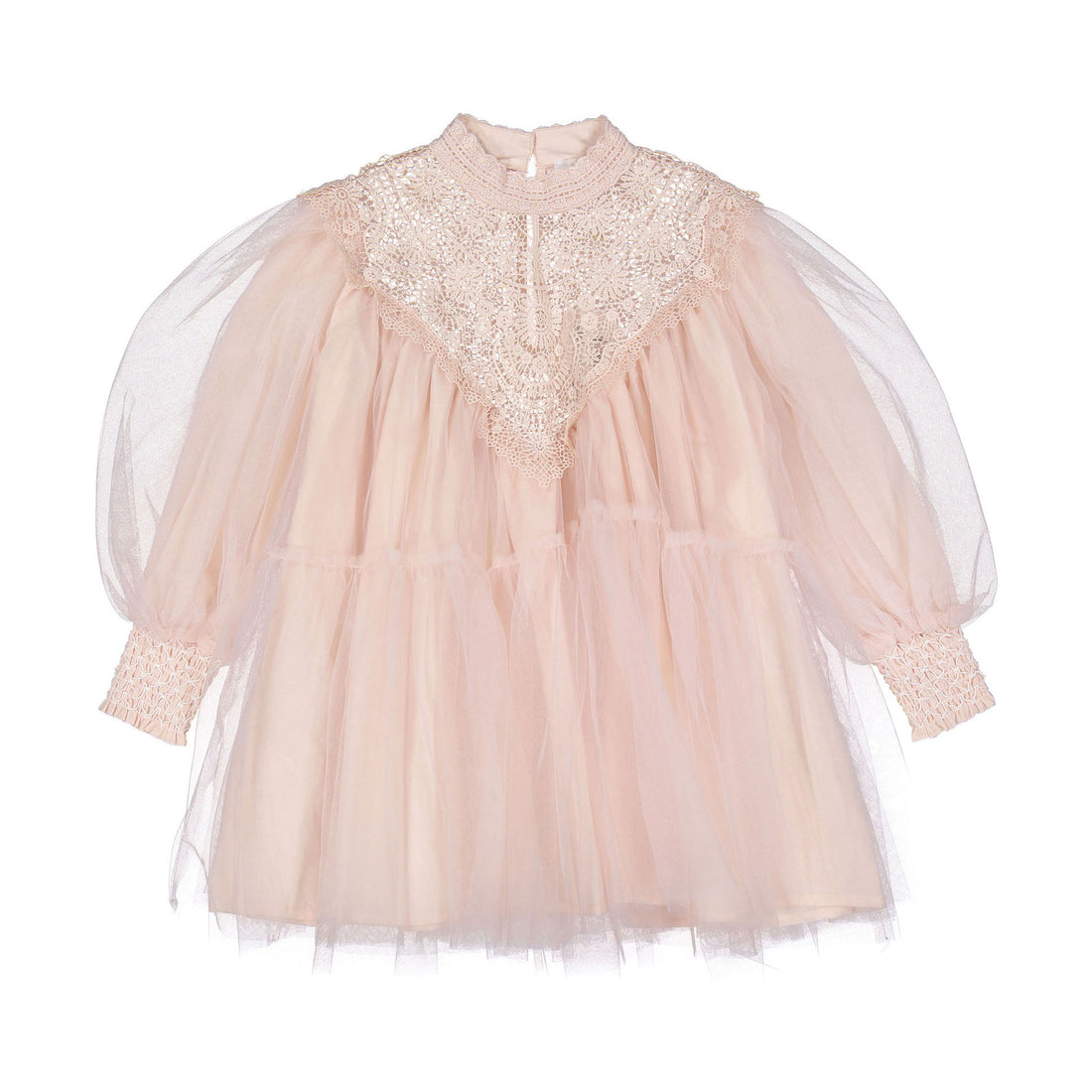 Petite Amalie  Shell Pink Lace Applique Tulle Baydoll Dress