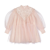 Petite Amalie  Shell Pink Lace Applique Tulle Baydoll Dress
