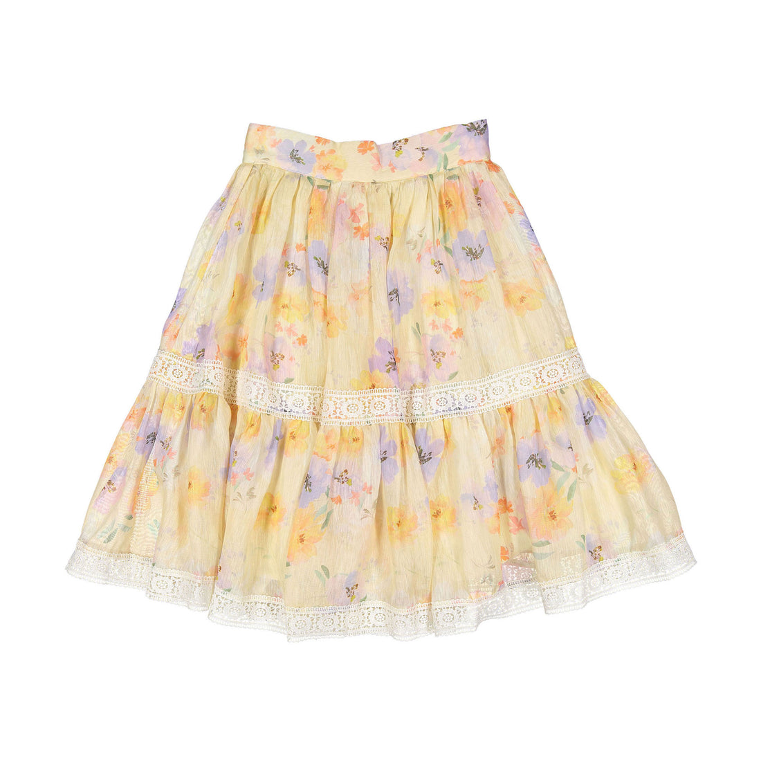 Petite Amalie  Watercolour Print Linen Ruffle Hem Skirt
