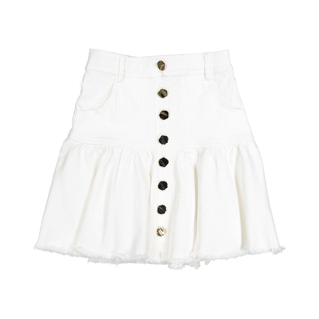 Petite Pink White Denim Button Skirt