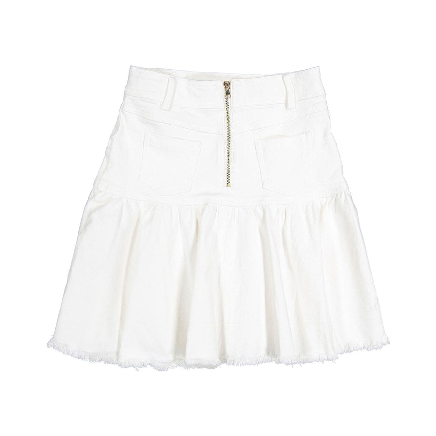 Petite Pink White Denim Button Skirt