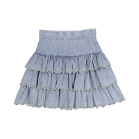 Petite Pink Light Wash Chambray Embroidered Layer Skirt