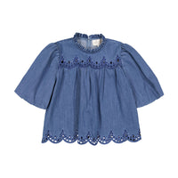 Petite Pink Dark Chambray Cut Out Blouse