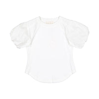Petite Pink White Puff Sleeve Woven Tshirt