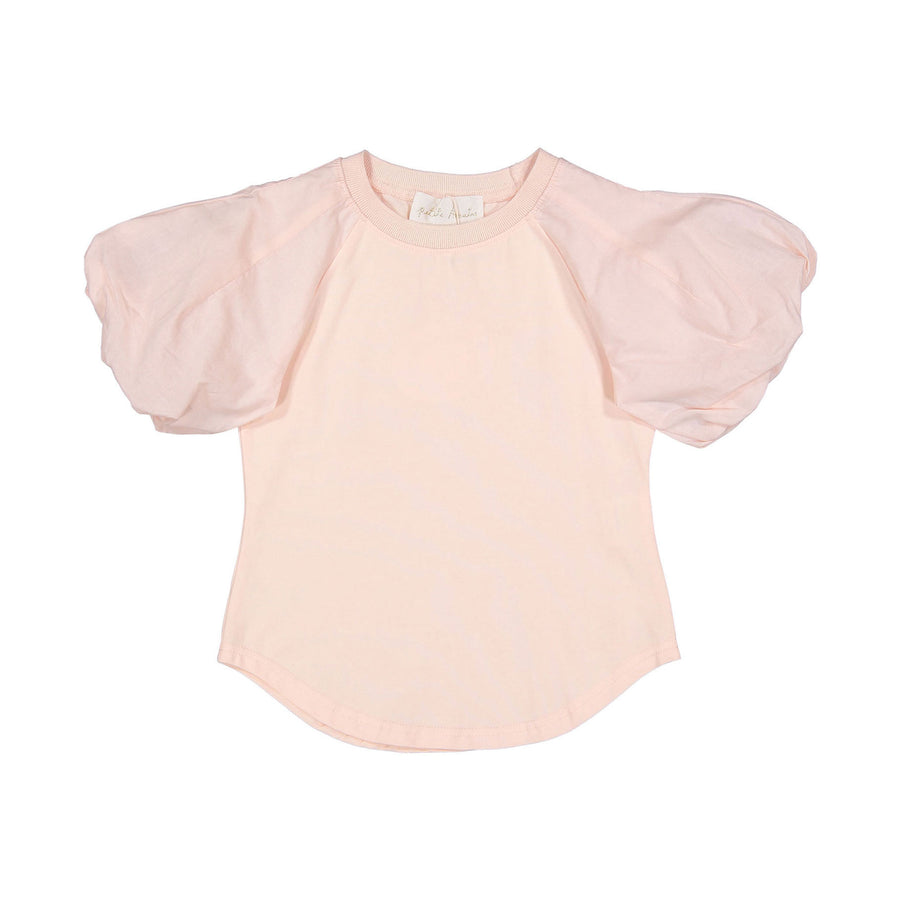 Petite Pink Peach Puff Sleeve Woven Tshirt