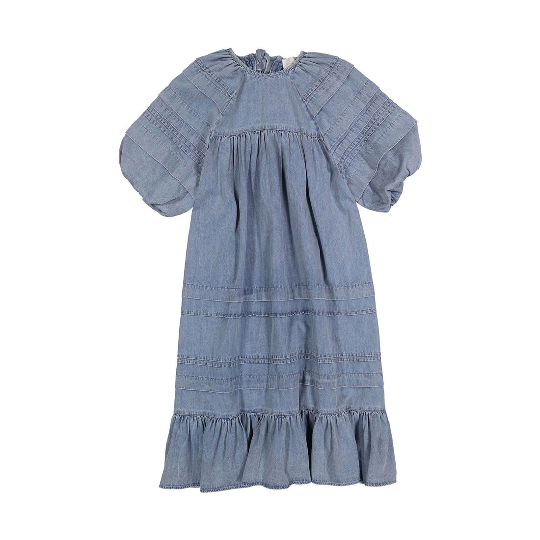 Petite Pink Light Chambray Pleated Smock Dress