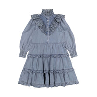 Petite Pink Light Chambray Embroidered Dress With Tiered Skirt