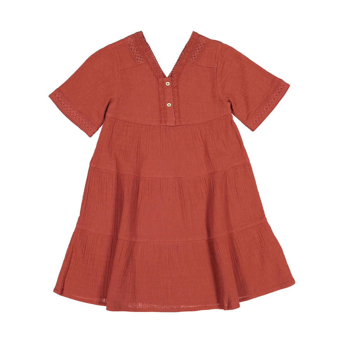 Scotch Shrunk  Teracotta Crinkle Lace Detail Midi Dress