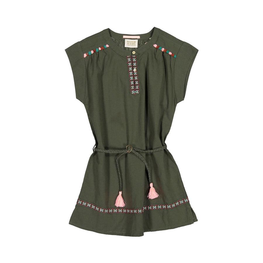 Scotch Shrunk  Seaweed Green Embroidered Kaftan Dress