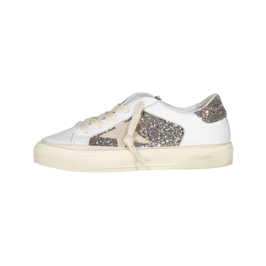 Golden Goose Optic White/Cinder/Seed May Glitter Sneakers