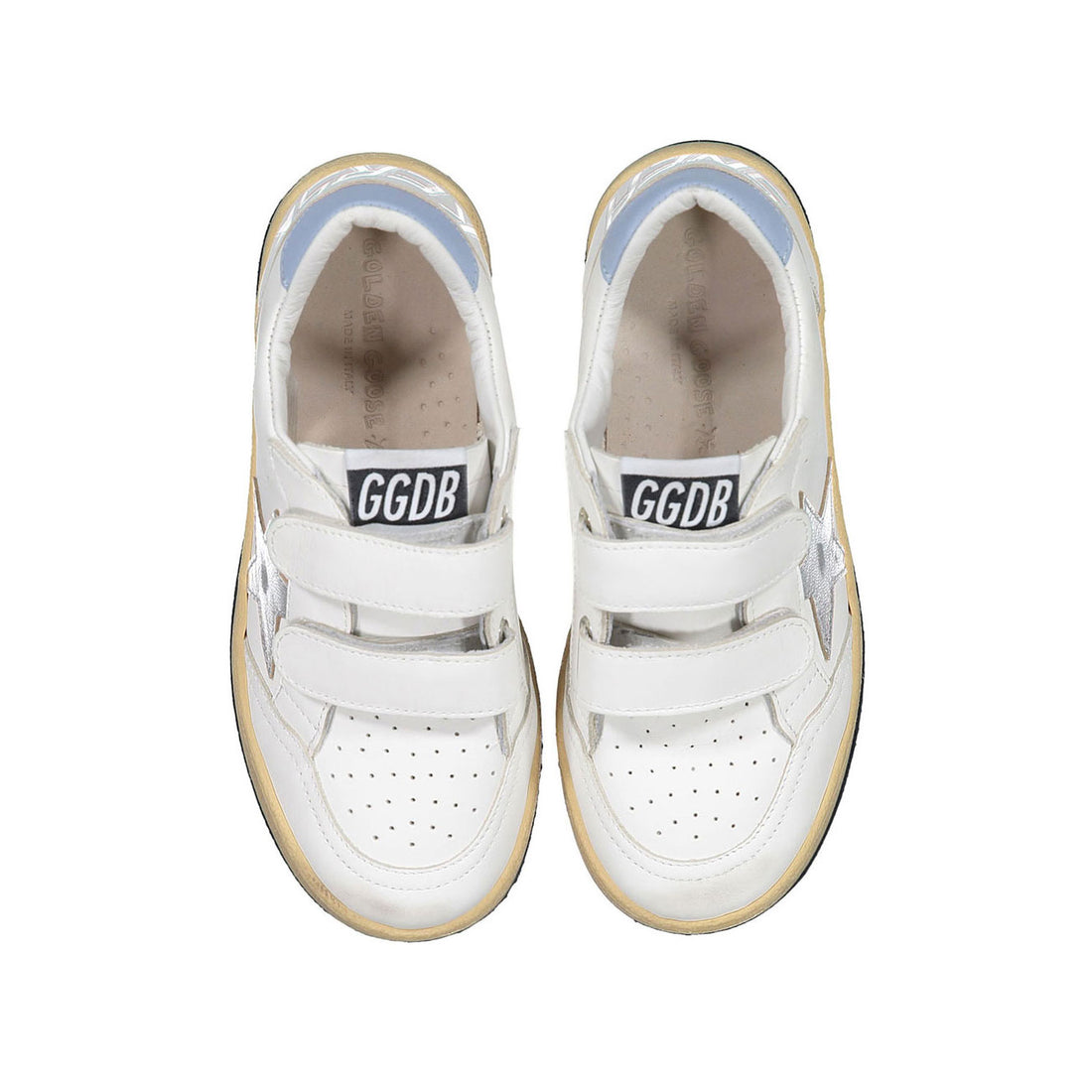 Golden Goose White/Silver/Blue Fog Ballstar Strap Sneakers