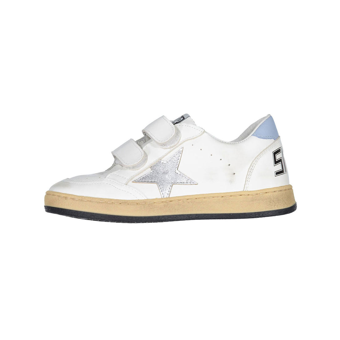Golden Goose White/Silver/Blue Fog Ballstar Strap Sneakers