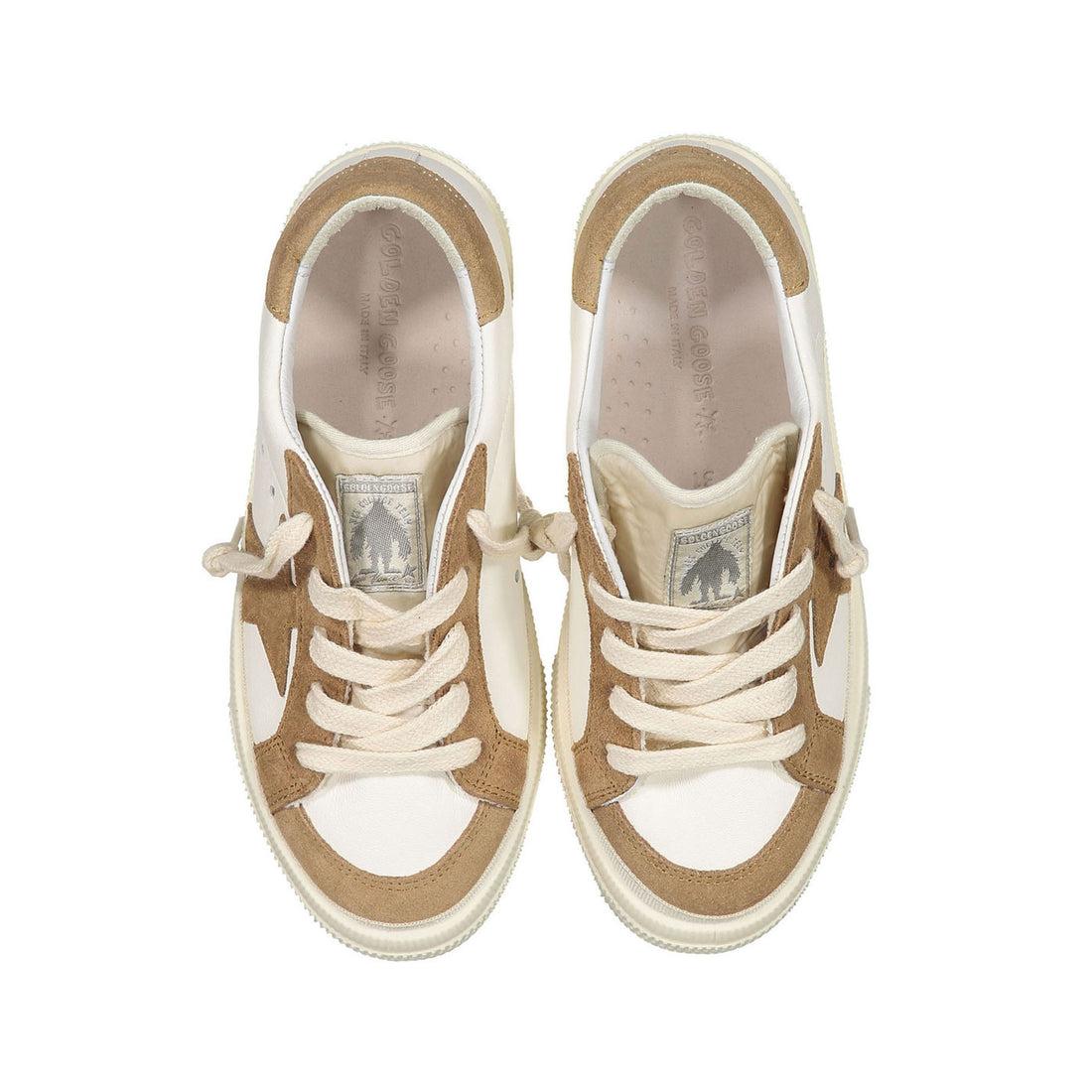 Golden Goose White/Light Brown May Nappa Upper Suede Sneakers