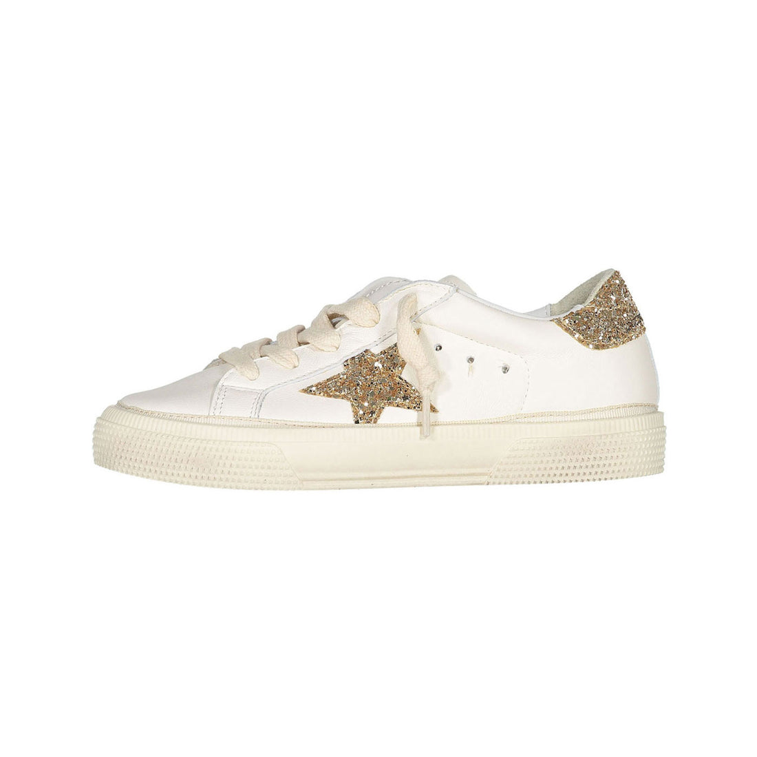 Golden Goose White/Gold May Upper Glitter Sneakers