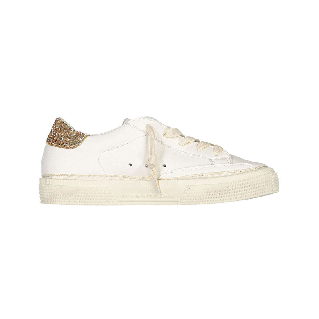 Golden Goose White/Gold May Upper Glitter Sneakers