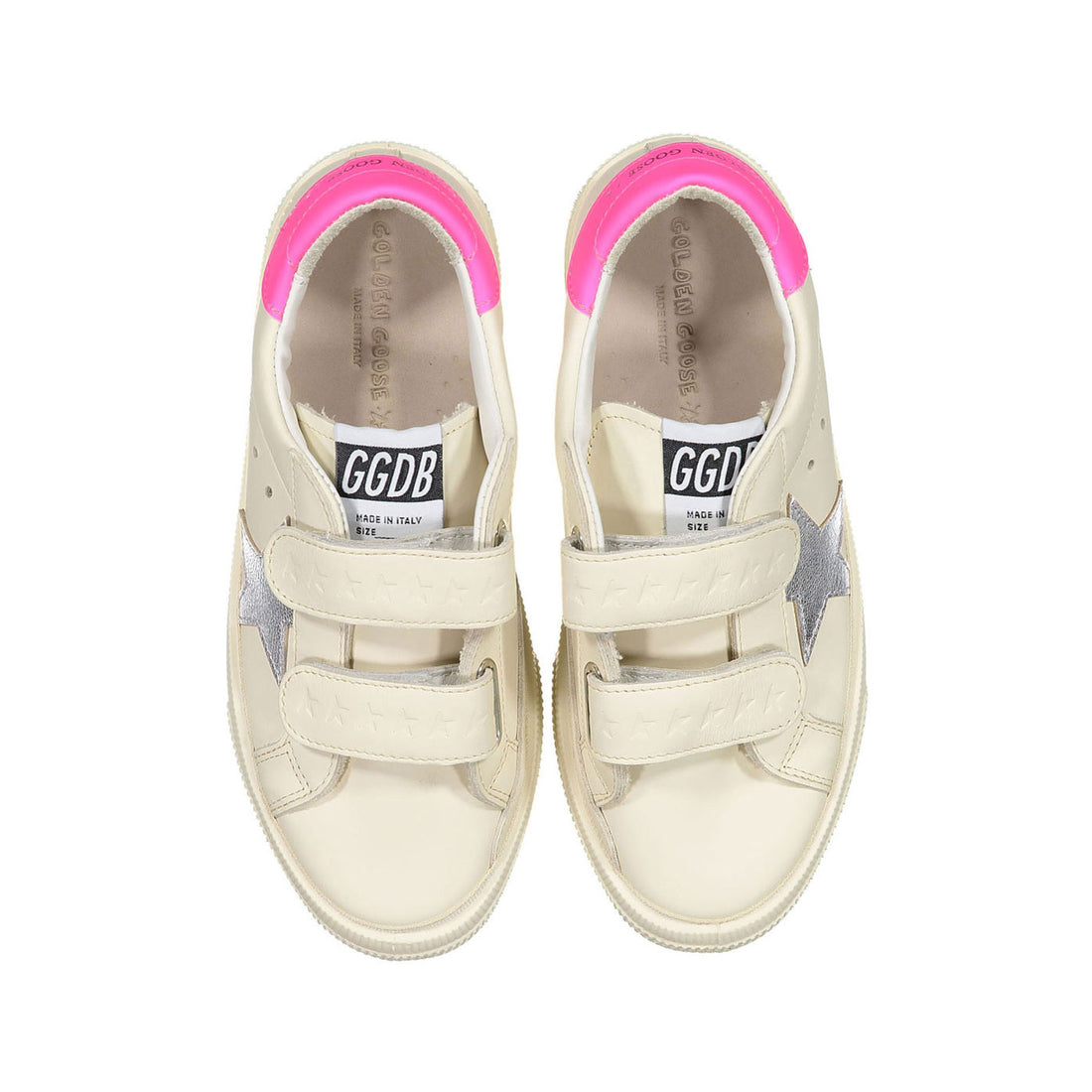 Golden Goose Cream/Silver/Fucshia May School Leather Sneakers