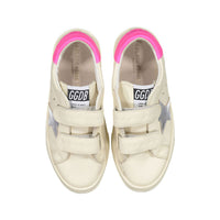 Golden Goose Cream/Silver/Fucshia May School Leather Sneakers
