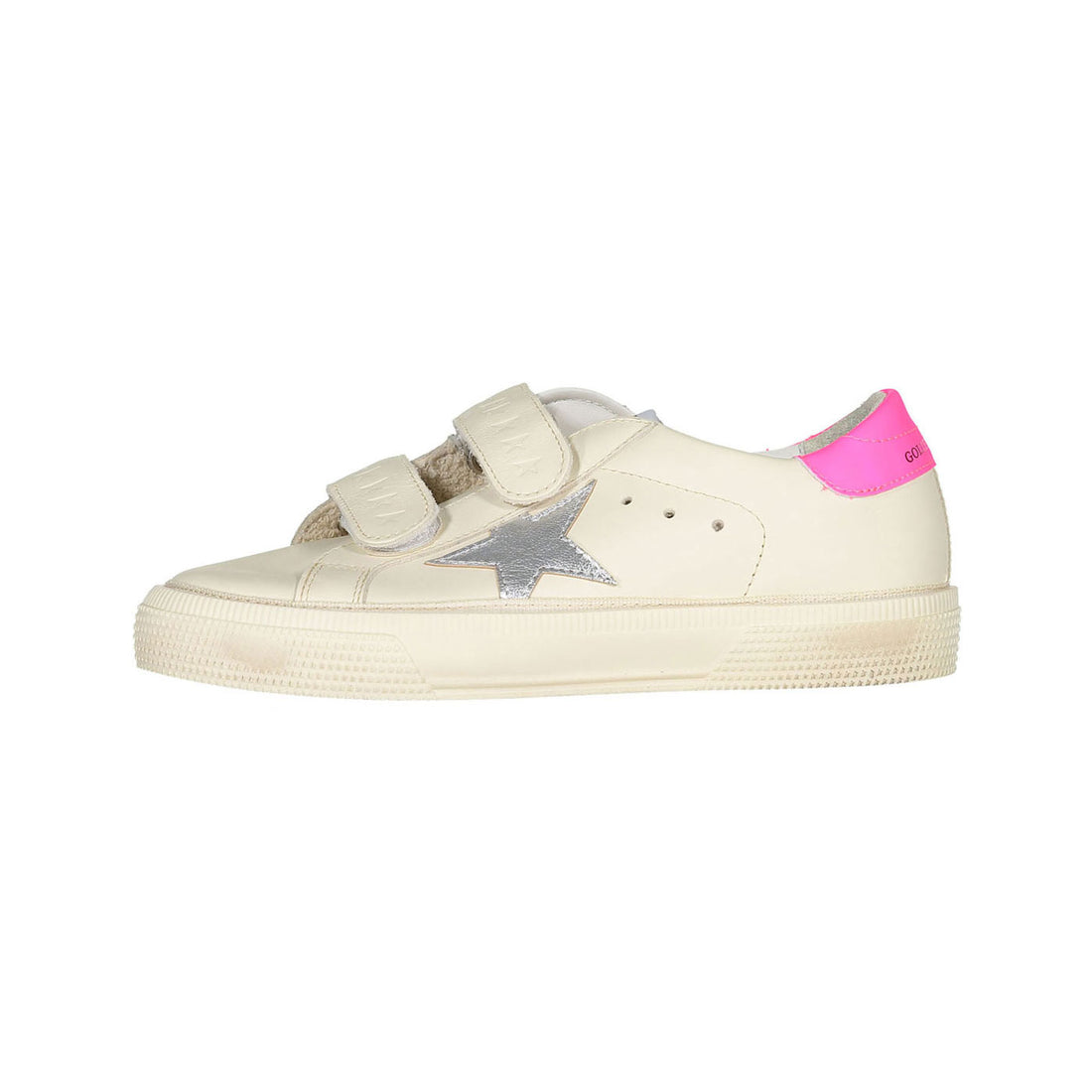 Golden Goose Cream/Silver/Fucshia May School Leather Sneakers