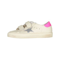 Golden Goose Cream/Silver/Fucshia May School Leather Sneakers