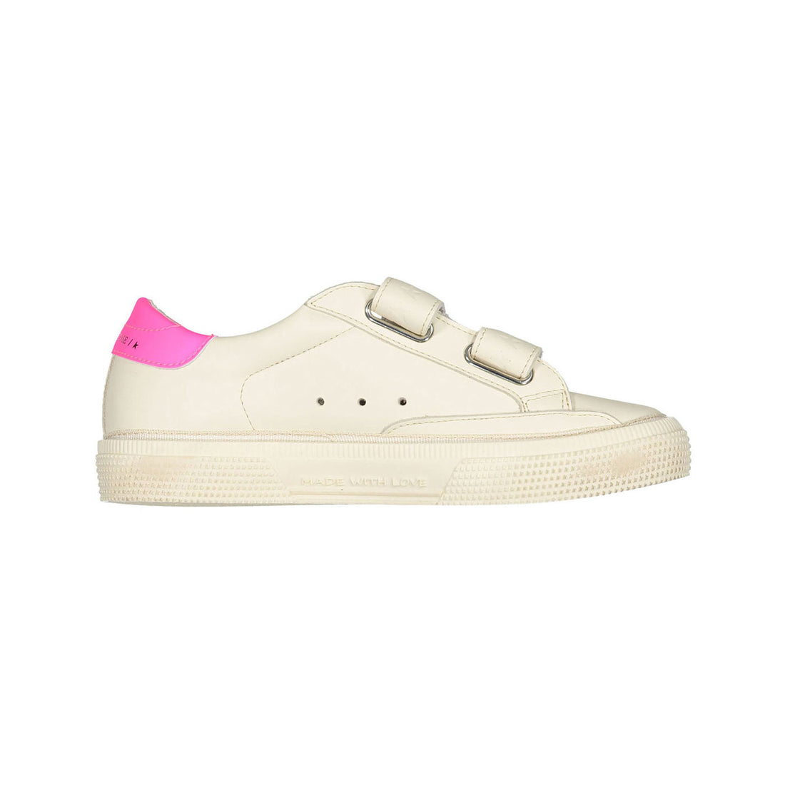 Golden Goose Cream/Silver/Fucshia May School Leather Sneakers