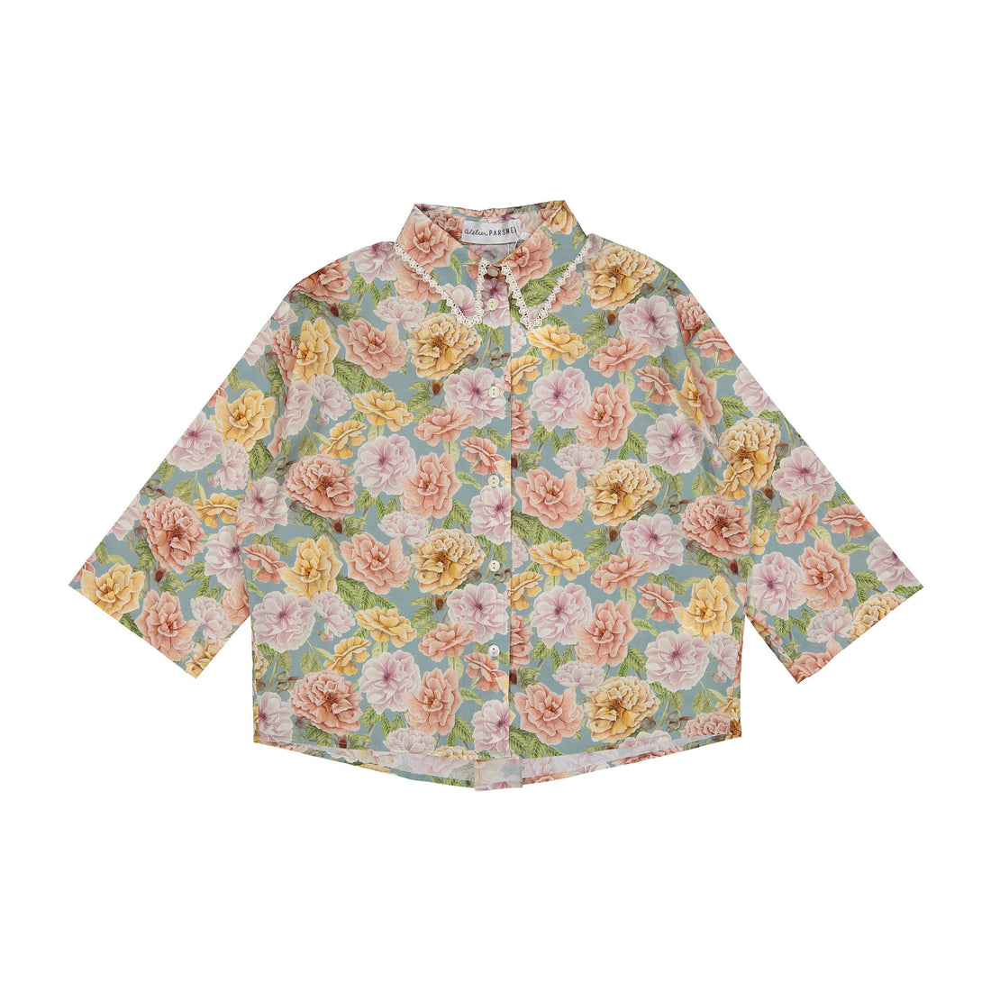 Atelier Parsmei English Rose Teal Oversized Crop Top
