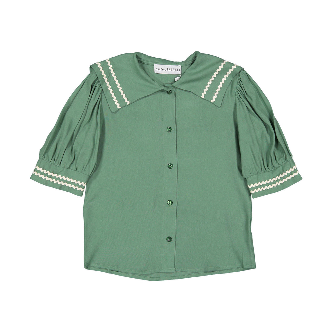 Atelier Parsmei Basil Green Ric Rac Detailed Blouse