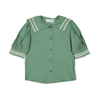 Atelier Parsmei Basil Green Ric Rac Detailed Blouse