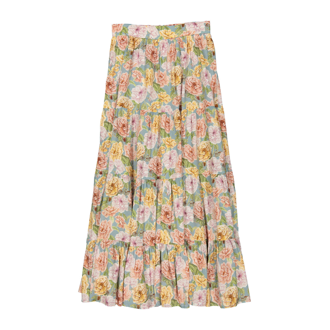 Atelier Parsmei English Rose Teal Panelled Lace Ankle Skirt