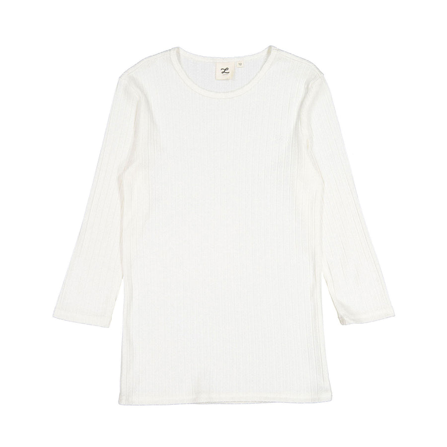 L by Ladida White Pointelle 3/4 Sleeve Tee