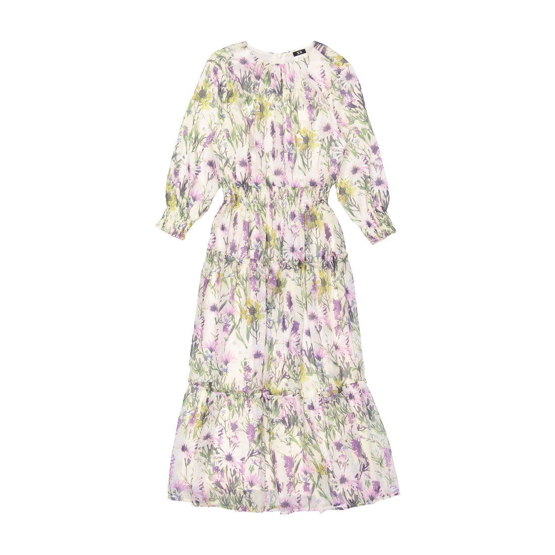 A4 Cream Floral Chiffon Midi Dress