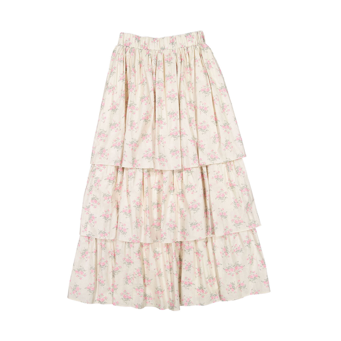 Ava and Lu Pink Roses Ruffle Maxi Skirt