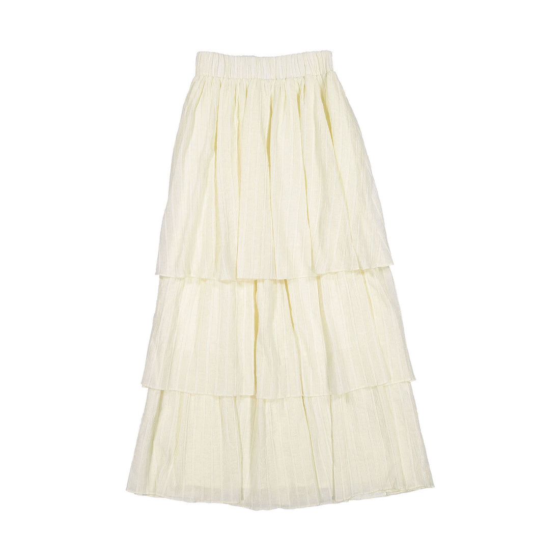 Ava and Lu Cream Pin Striped Ruffled Maxi Skirt