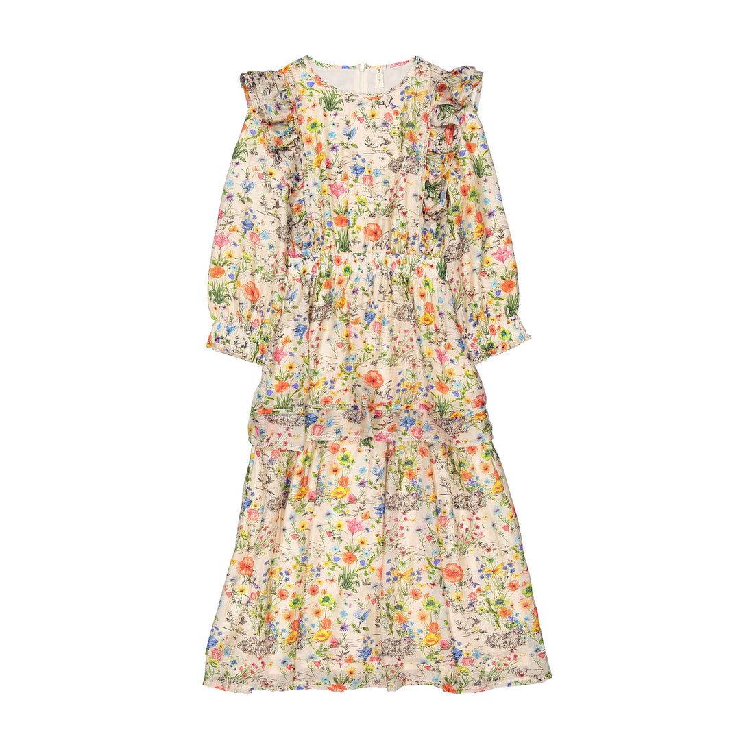 Ava and Lu Beige Sketch Floral Ruffle Dress