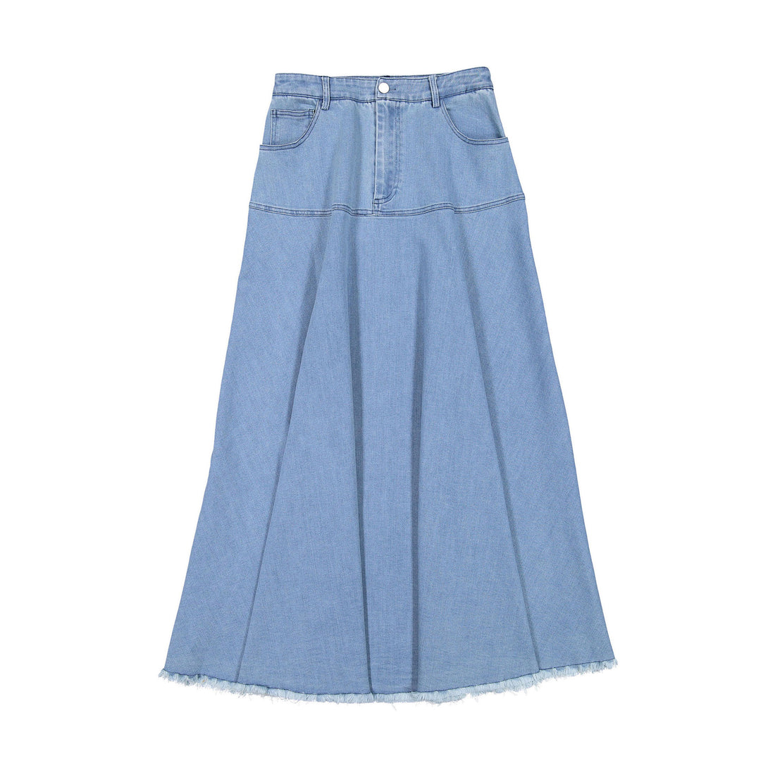 Ava Jeans Light Denim Raw Edge Maxi Skirt