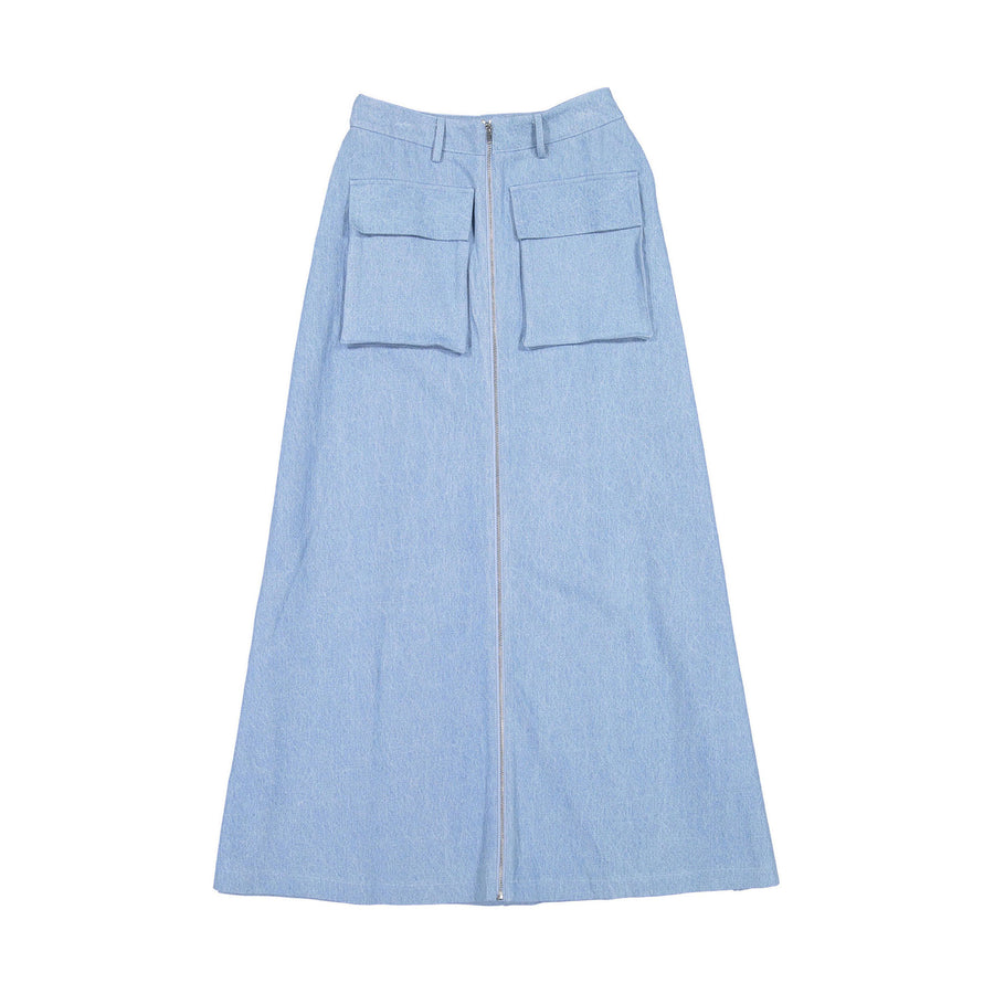 Ava Jeans Light Wash Denim Pocket Maxi Skirt