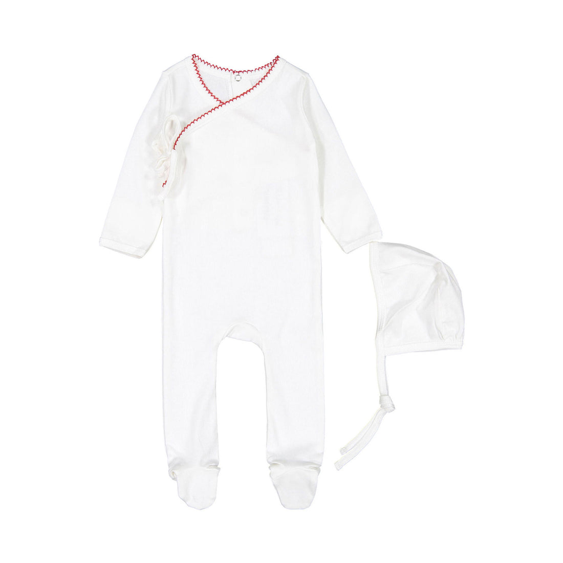 Coco Blanc Ivory/Red Footie with Bonnet