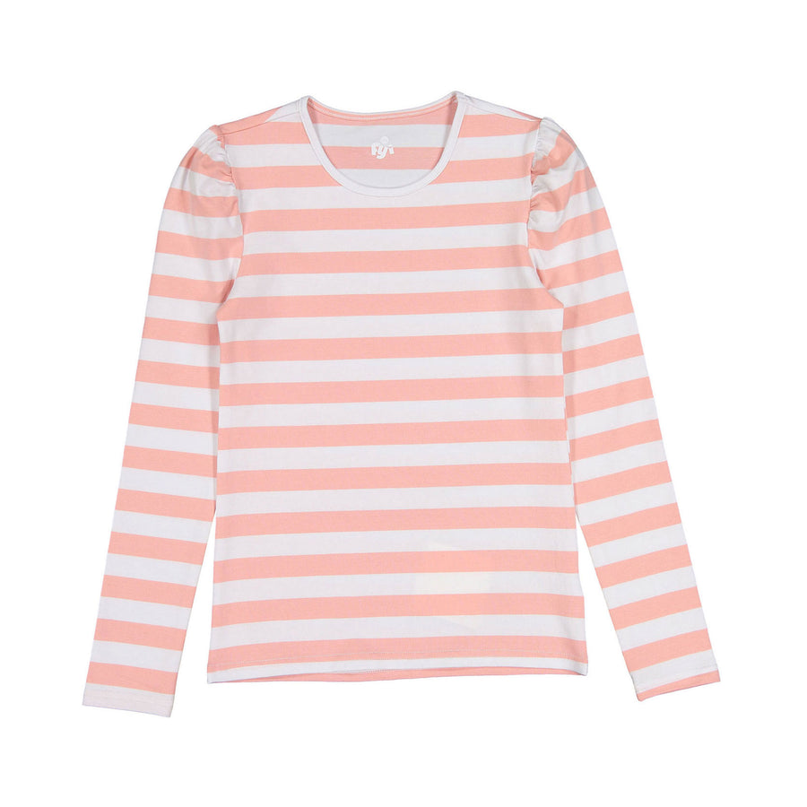 FYI Peach Puff Sleeve Striped T-shirt