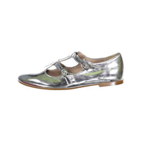 Papanatas Silver Glossy Double T-Strap Flats