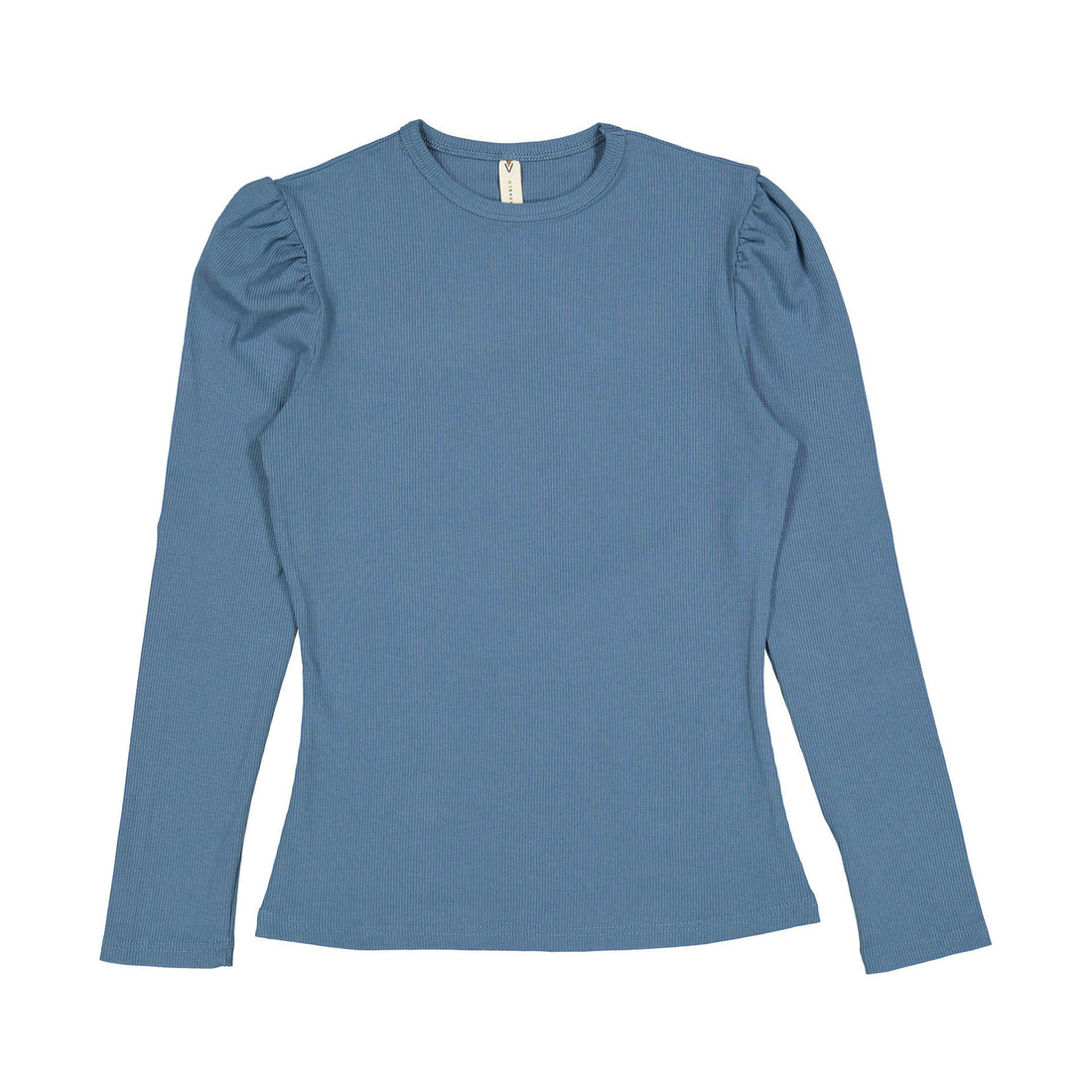 Ava and Lu Blue Ribbed Puff Sleeve Tee