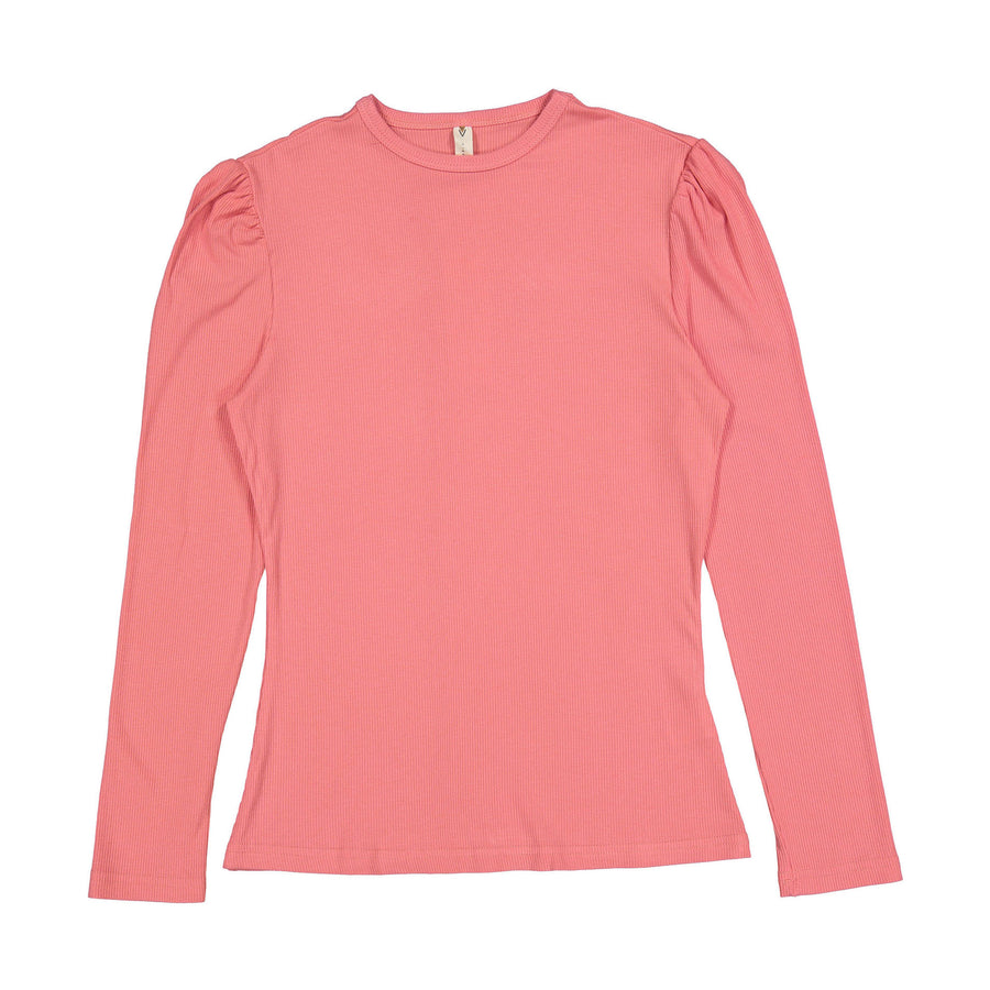 Ava and Lu Coral Ribbed Puff Sleeve Tee