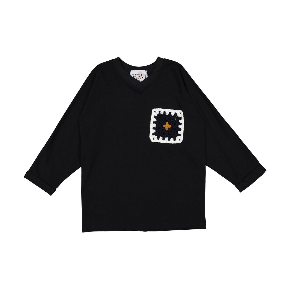 HEV Black Crochet Pocket T-Shirt