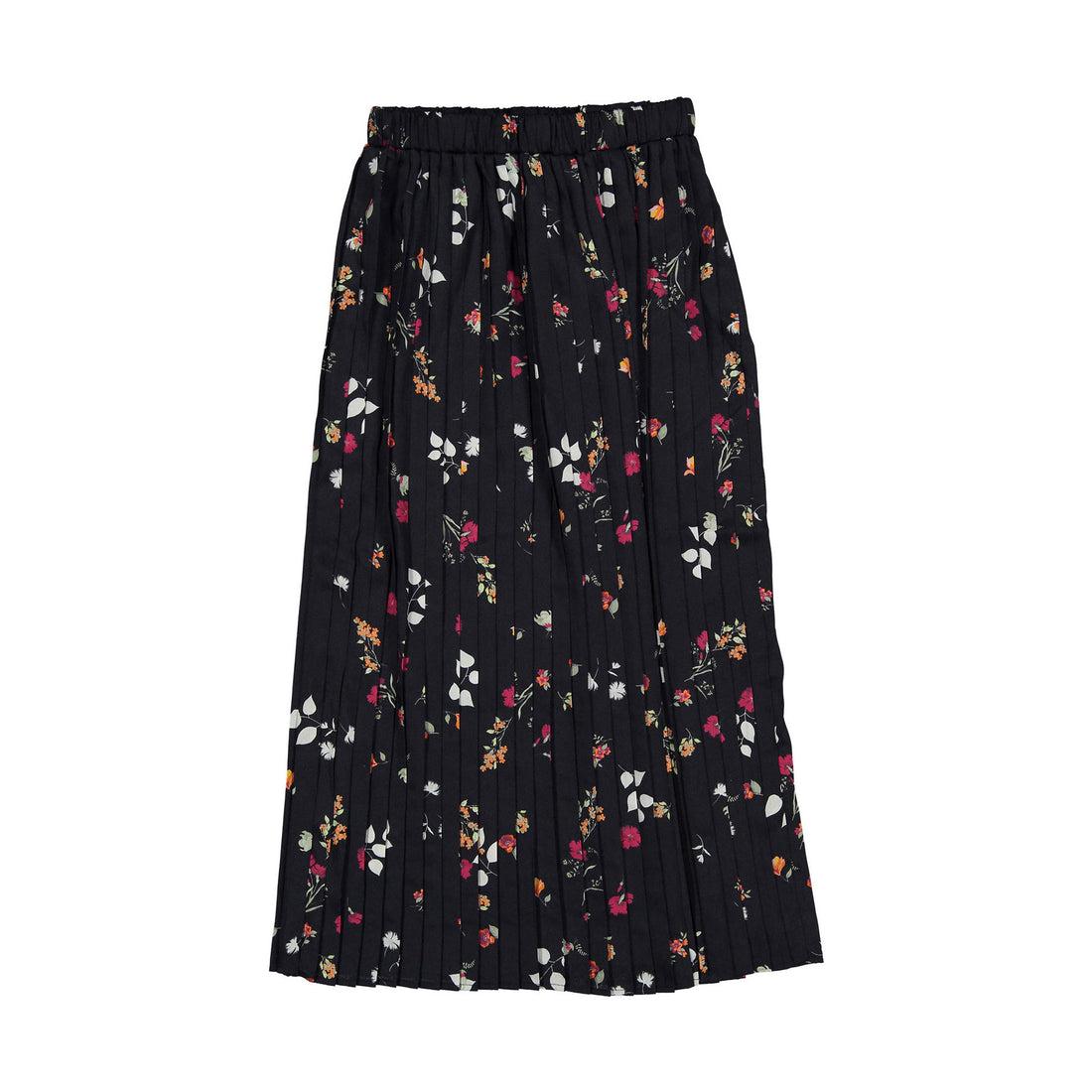 Christina Rohde Black Small Flowers Pleated Skirt