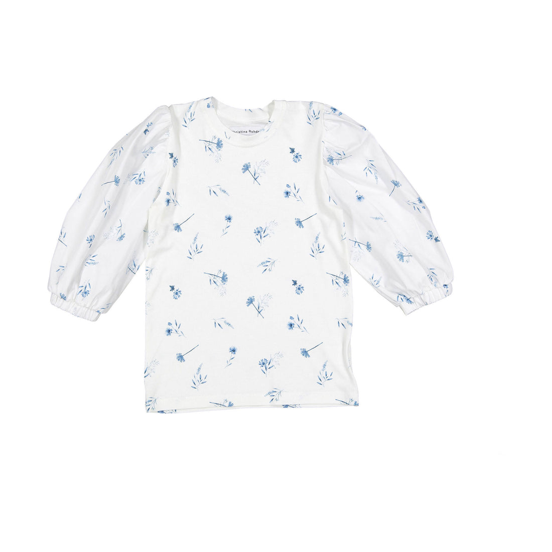 Christina Rohde White/ Blue Floral Puff Sleeve Top