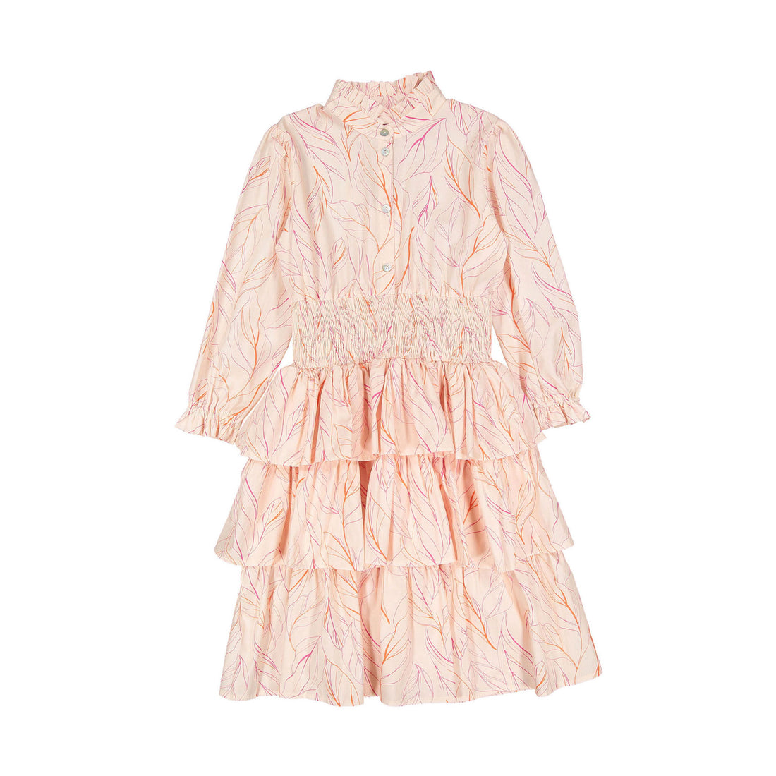 Christina Rohde Pink Leaf Design Ruffle Dress