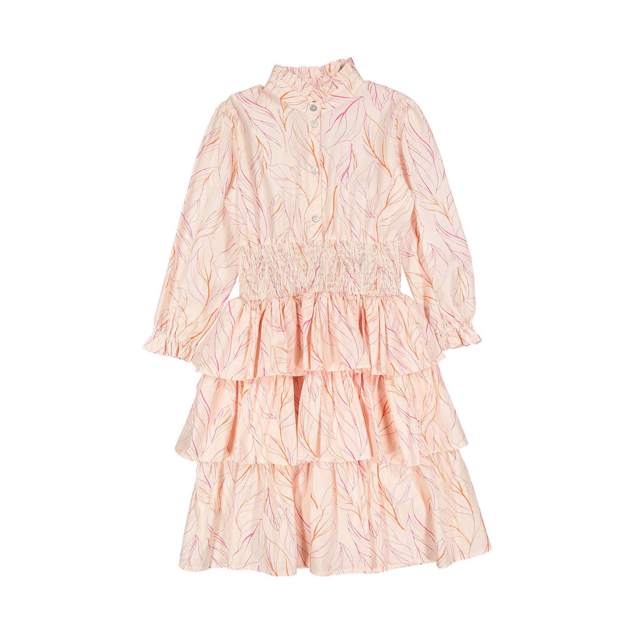Christina Rohde Pink Leaf Design Ruffle Dress