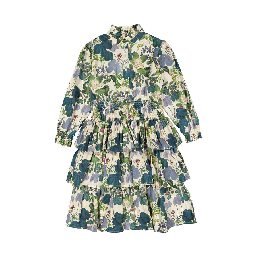 Christina Rohde Beige/Green Floral Ruffle Dress