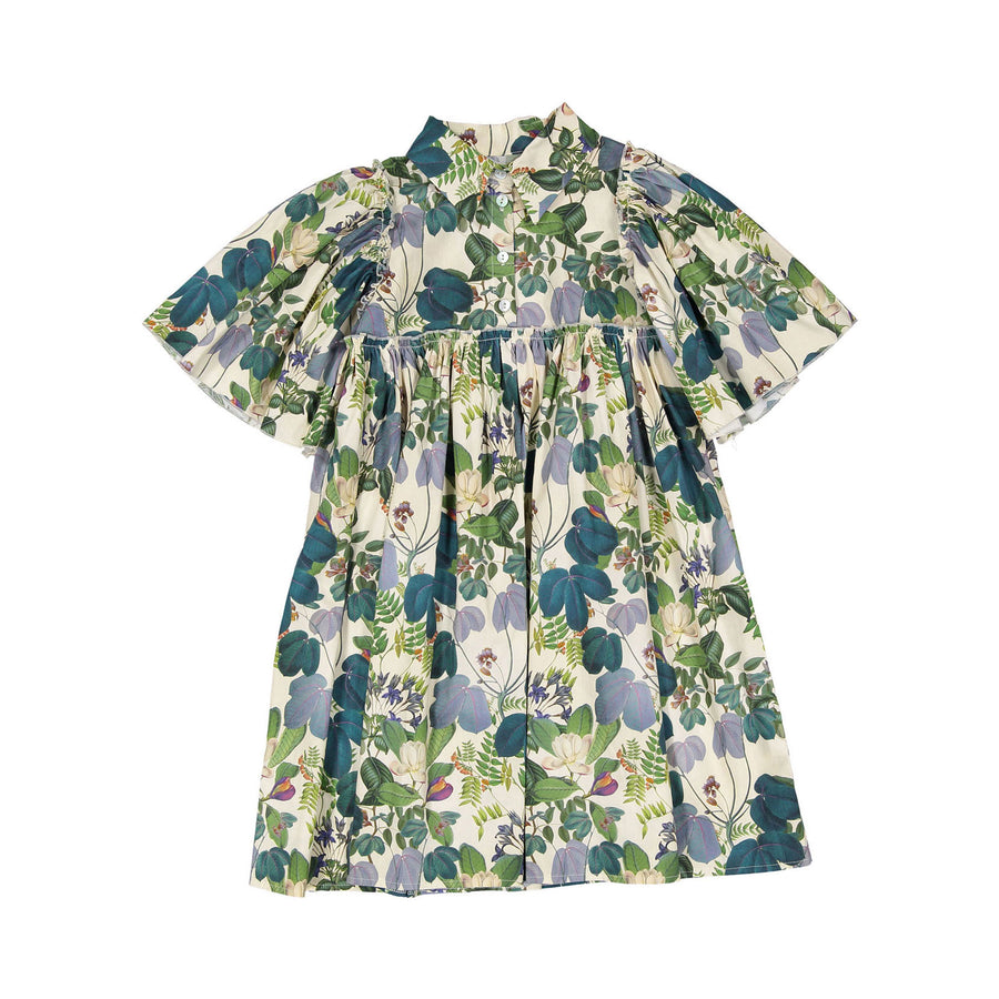 Christina Rohde Beige/Green Floral Flutter Sleeve Dress