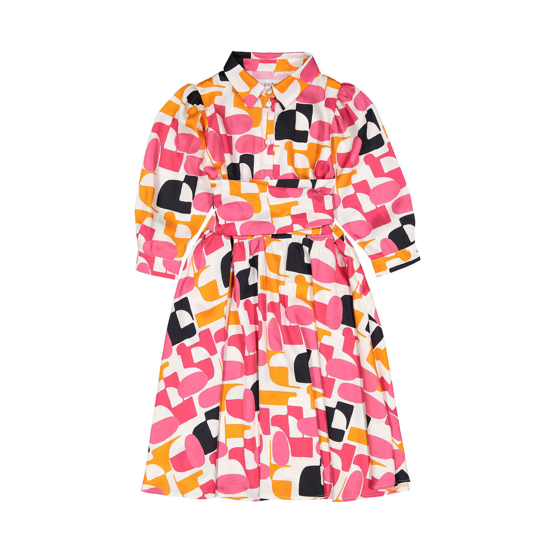 Christina Rohde Pink Graphic Belted Dress